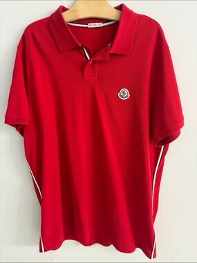 Moncler Red Short-Sleeve Polo with Logo Patch